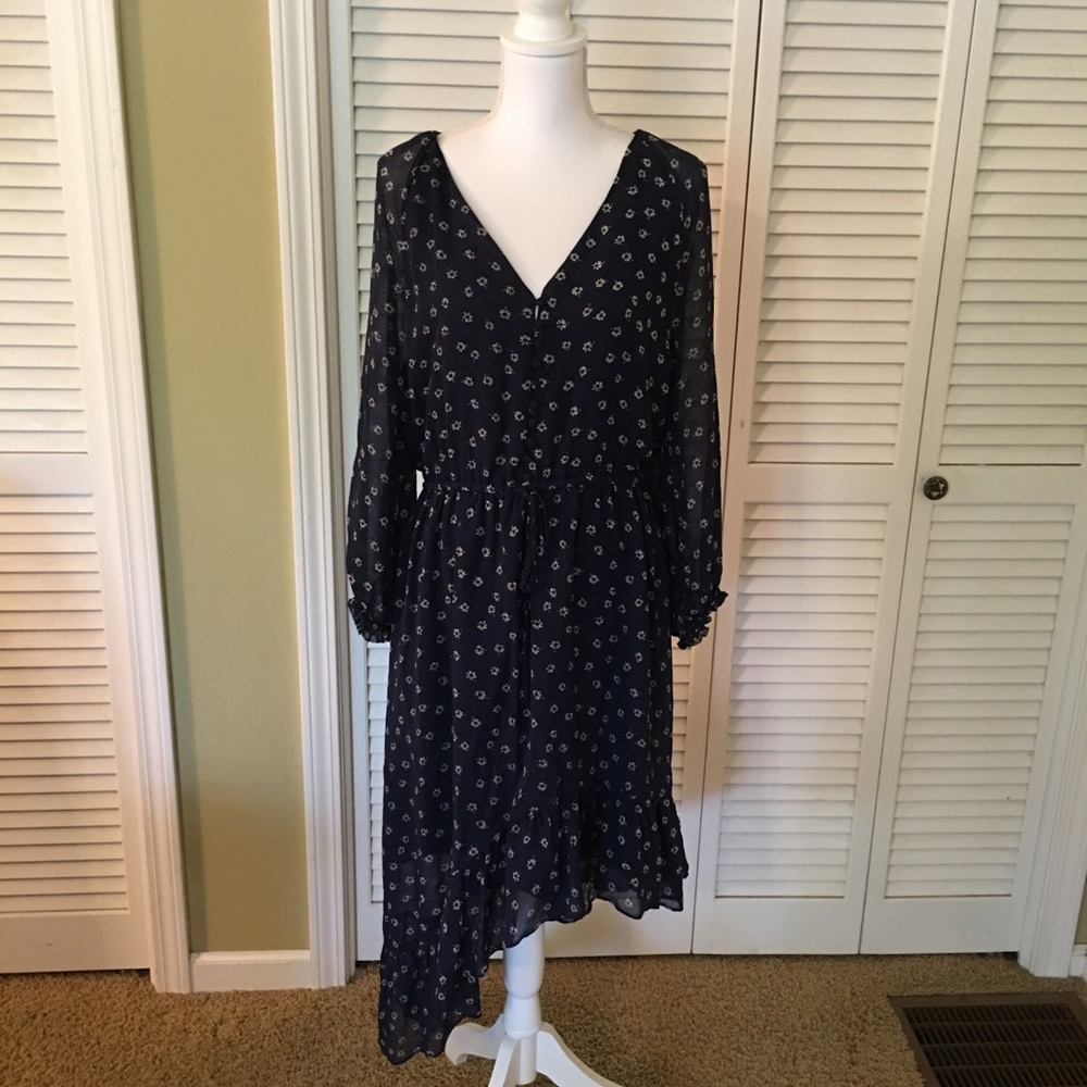 Joie Elegant Navy Floral High Low Silk Dress Size M